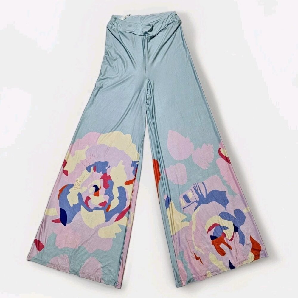 VKY & Co Stretch Wide Leg Lounge Palazzo Pants Floral Boho Spring Size Med